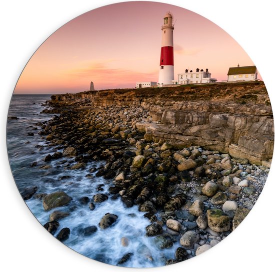 WallClassics - Cercle mural Dibond - Phare sur la côte - 90x90 cm Photo sur cercle mural en aluminium (avec système d'accrochage)
