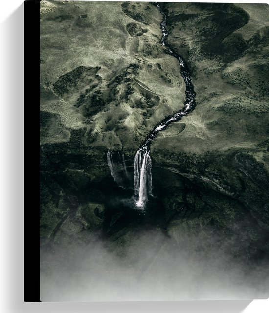 WallClassics - Canvas  - Rivier met Waterval vanuit de Lucht - 30x40 cm Foto op Canvas Schilderij (Wanddecoratie op Canvas)