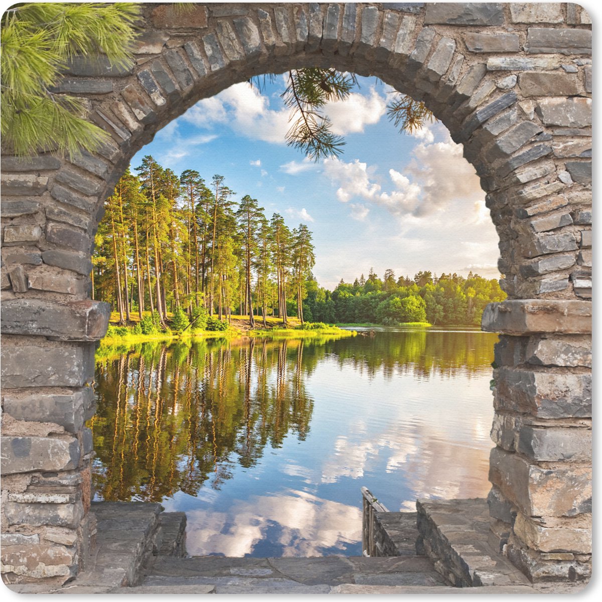 Muismat 20x20 cm - Mousepad Landschap - Doorkijk - Water - Muismatten