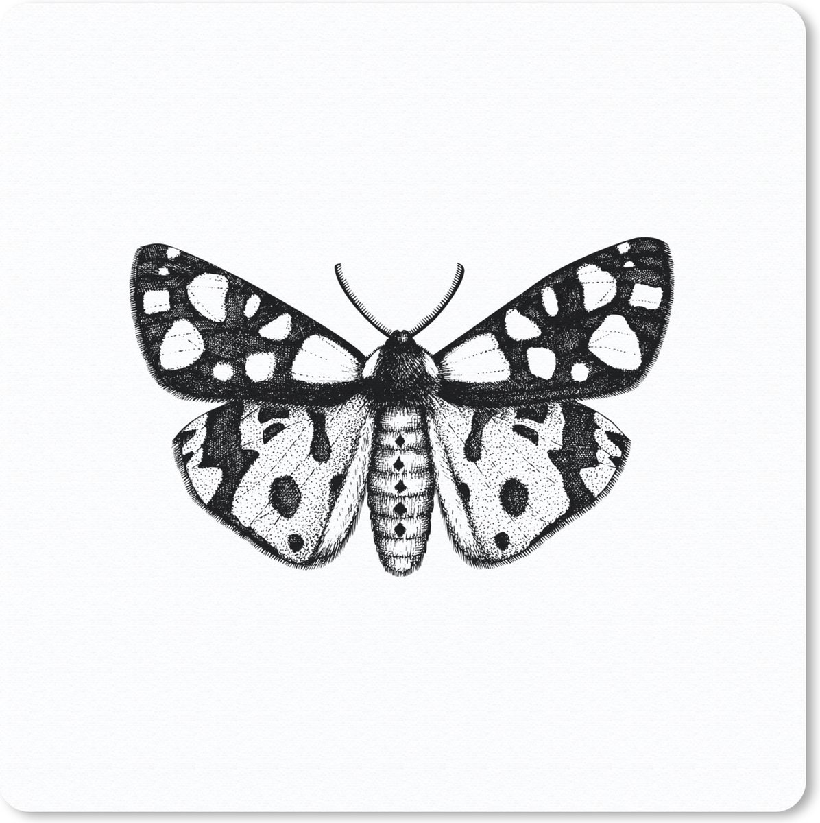 Muismat 30x30 cm - Mousepad Vlinder - Botanisch - Vintage - Zwart wit - Muismatten