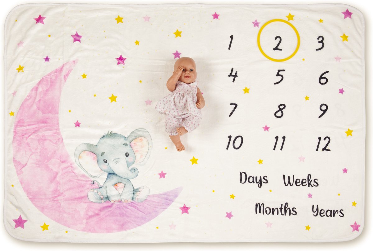 Goedkoopste Mijlpaaldeken Maan – mijlpaalkaart – milestone - kraamcadeau – babykleed – baby dekentje - fleece – kraamcadeau - baby shower – geboorte - cadeau - speelkleed - foto baby - herinnering – baby cadeau – kerstcadeau – foto herinnering – b