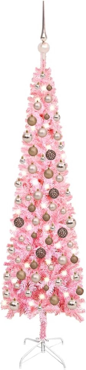 Prolenta Premium - Kerstboom met LED's en kerstballen smal 120 cm roze