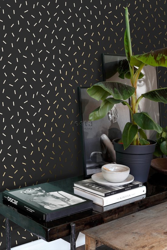 ESTAhome papier peint motif graphique noir et or - 139128