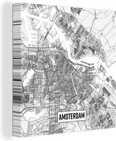 Canvas Schilderij Stadskaart Amsterdam - 90x90 cm - Wanddecoratie