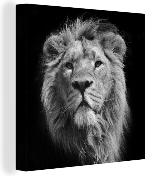 Tableau Toile Lion - Portrait - Zwart - 90x90 cm - Décoration murale