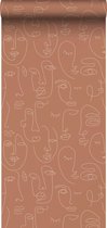 ESTAhome behangpapier line art gezichten terracotta - 139375 - 0,53 x 10,05 m