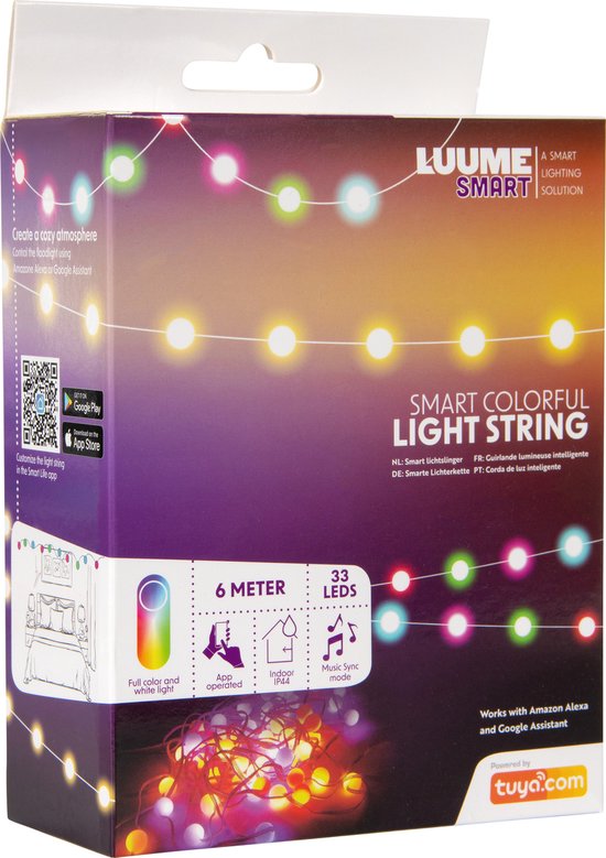 Led Lichtsnoer voor Binnen met App 6 Meter - 33 Lampjes - IP 44 - Bluetooth - RGB Kleuren - LED Light Strip - Led Verlichting - Luume