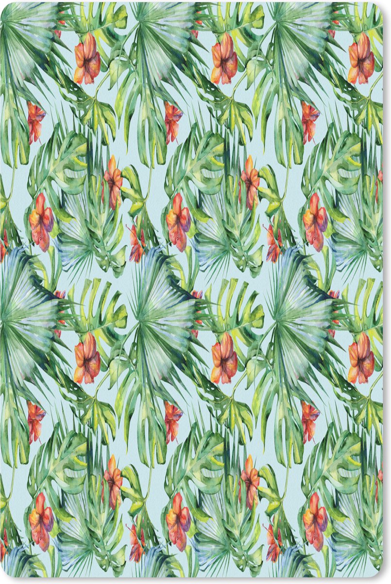 Muismat 18x27 cm - Mousepad Bloemen - Hibiscus- Oranje - Bladeren - Muismatten