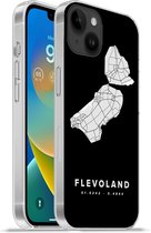 Geschikt voorApple Iphone 14 Plus - Soft case hoesje - Flevoland - Kaart - Zwart - Siliconen Telefoonhoesje