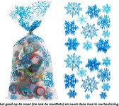 25x Uitdeelzakjes Sneeuw Ijs 12.5 x 27.5 cm - Blauw - Blue - Winter - Kou - Cold - Snow - Ice crystal - Cellofaan Plastic Traktatie Kado Zakjes - Snoepzakjes - Koekzakjes - Koekje - Cookie Bags