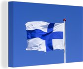 Canvas Schilderij Finse vlag in de blauwe lucht - 30x20 cm - Wanddecoratie