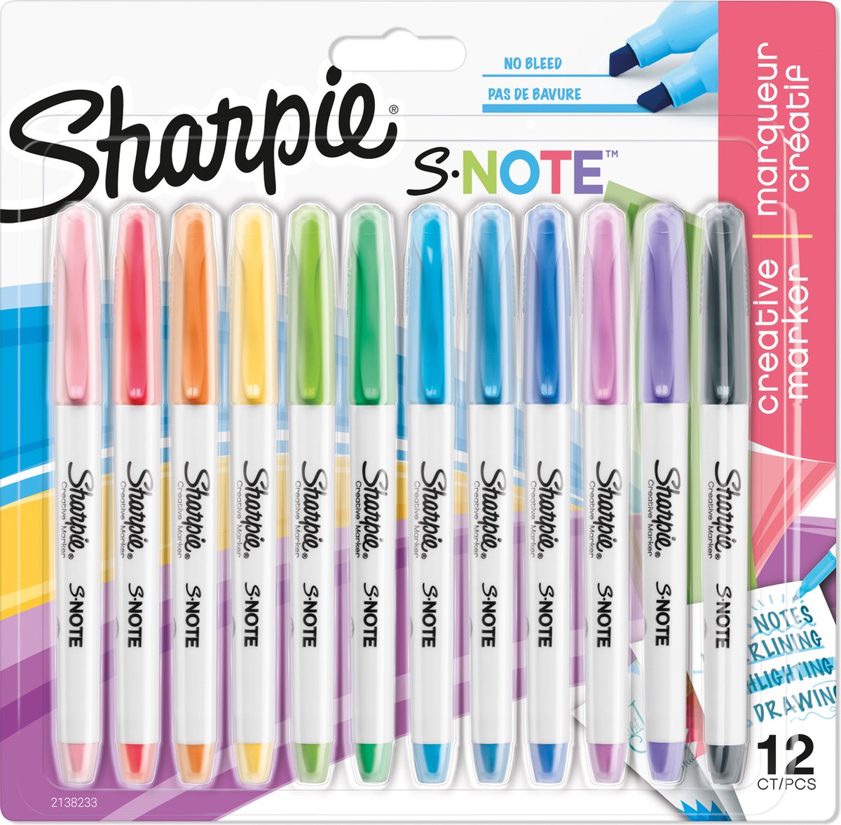 Sharpie S-Note creatieve kleurenmarkers | Markeerstift om mee te schrijven, tekenen en meer | Diverse pastelkleuren | Beitelpunt | 12 stuks - Sharpie