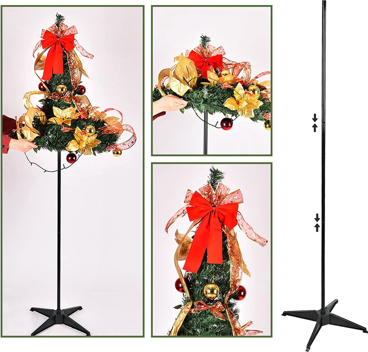 Kunstkerstboom 180 cm Opvouwbaar Met Versiering | Opvouwbare Kerstboom | Versierde Kunstkerstboom Met Verlichting