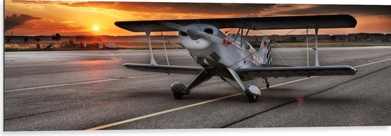 Dibond - Klein Vliegtuig op Startbaan - 120x40 cm Foto op Aluminium (Wanddecoratie van metaal)
