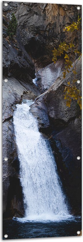 WallClassics - Tuinposter – Kleine Waterval van Rots af - 50x150 cm Foto op Tuinposter  (wanddecoratie voor buiten en binnen)