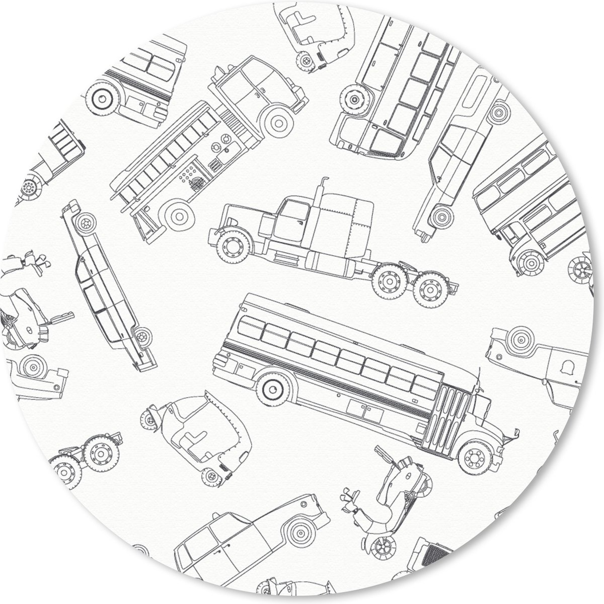 Muismat rond 40x40 cm - Mousepad Patronen - Auto - Vrachtwagen - Ronde muismatten