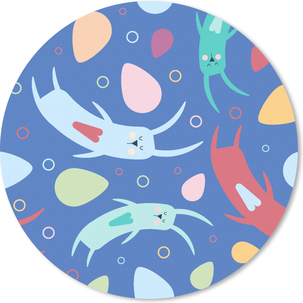 Muismat rond 40x40 cm - Mousepad Konijnen - Pastel - Regenboog - Patronen - Ronde muismatten