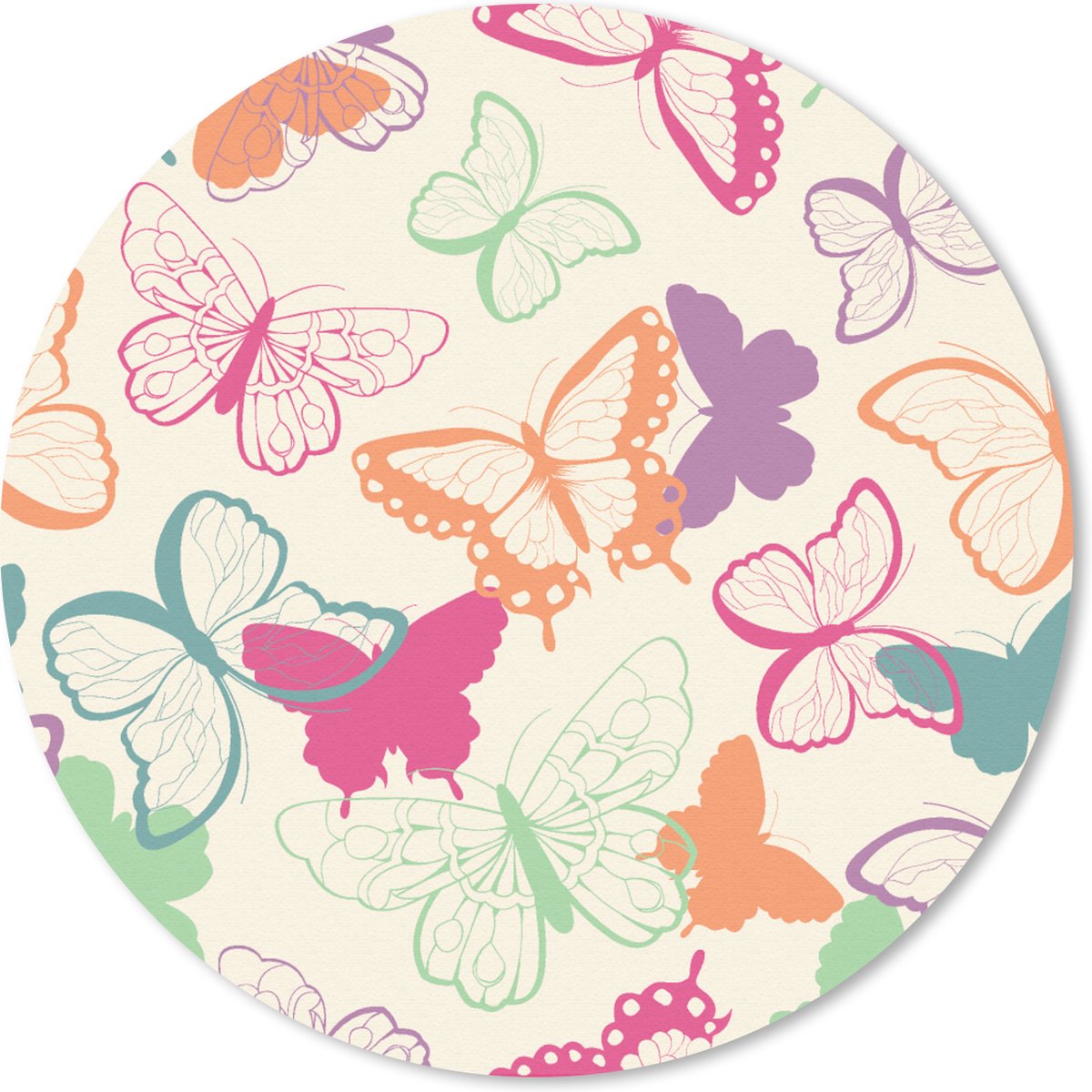 Muismat rond 50x50 cm - Mousepad Vlinders - Patronen - Insecten - Ronde muismatten