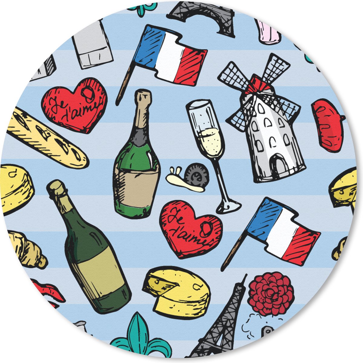 Muismat rond 20x20 cm - Mousepad Parijs - Patronen - Frankrijk - Ronde muismatten
