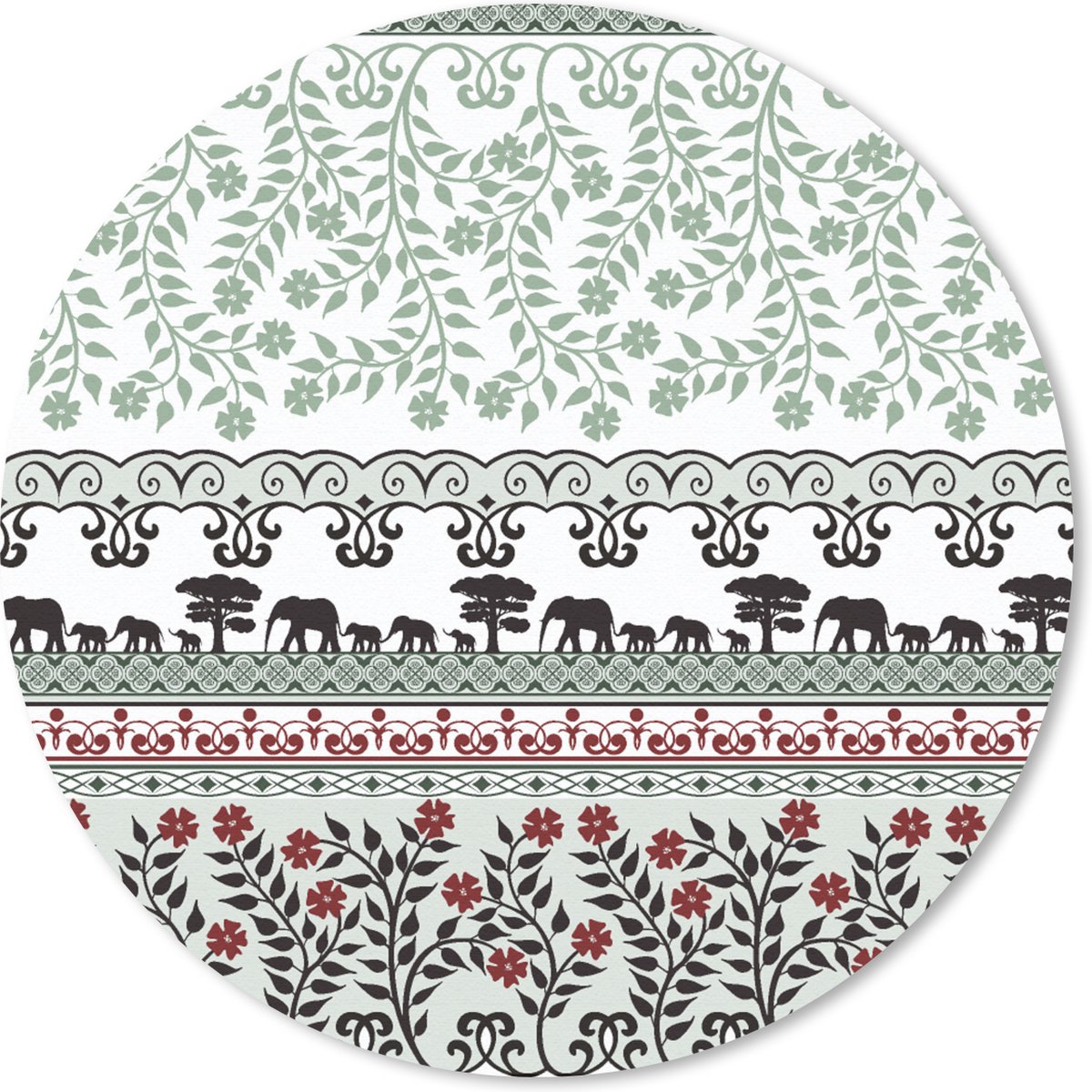 Muismat rond 30x30 cm - Mousepad Planten - Olifant - Patroon - Ronde muismatten