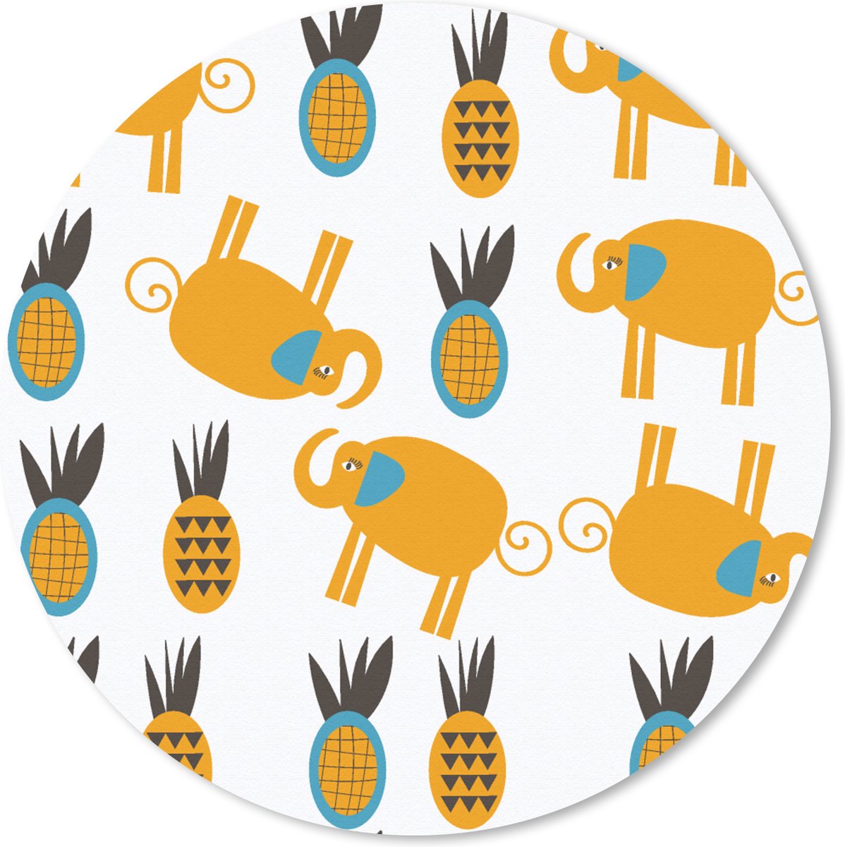 Muismat rond 20x20 cm - Mousepad Olifant - Ananas - Geel - Patroon - Ronde muismatten