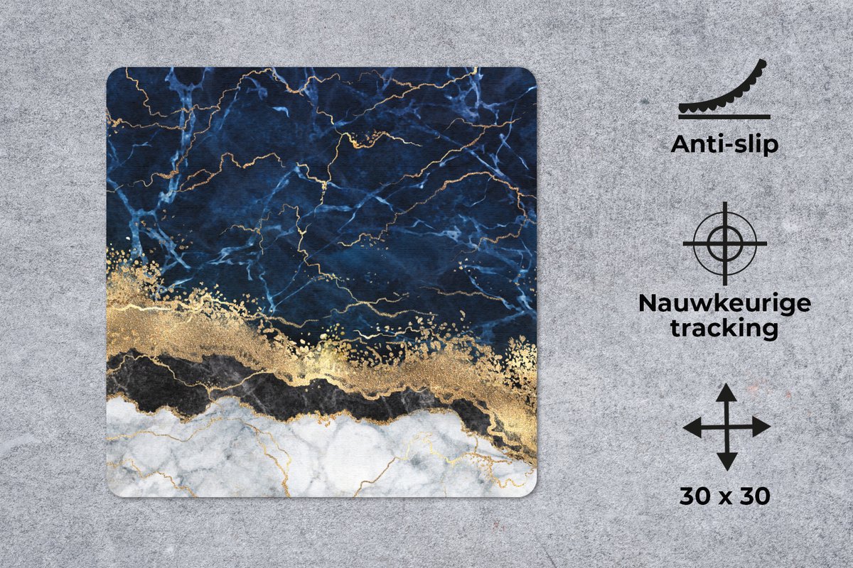 Muismat 30x30 cm - Mousepad Marmer - Wit - Goud - Luxe - Muismatten