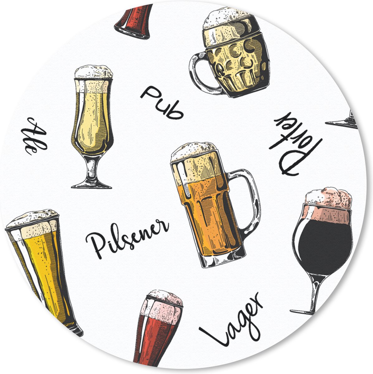 Muismat rond 30x30 cm - Mousepad Bier - Glazen - Patroon - Ronde muismatten