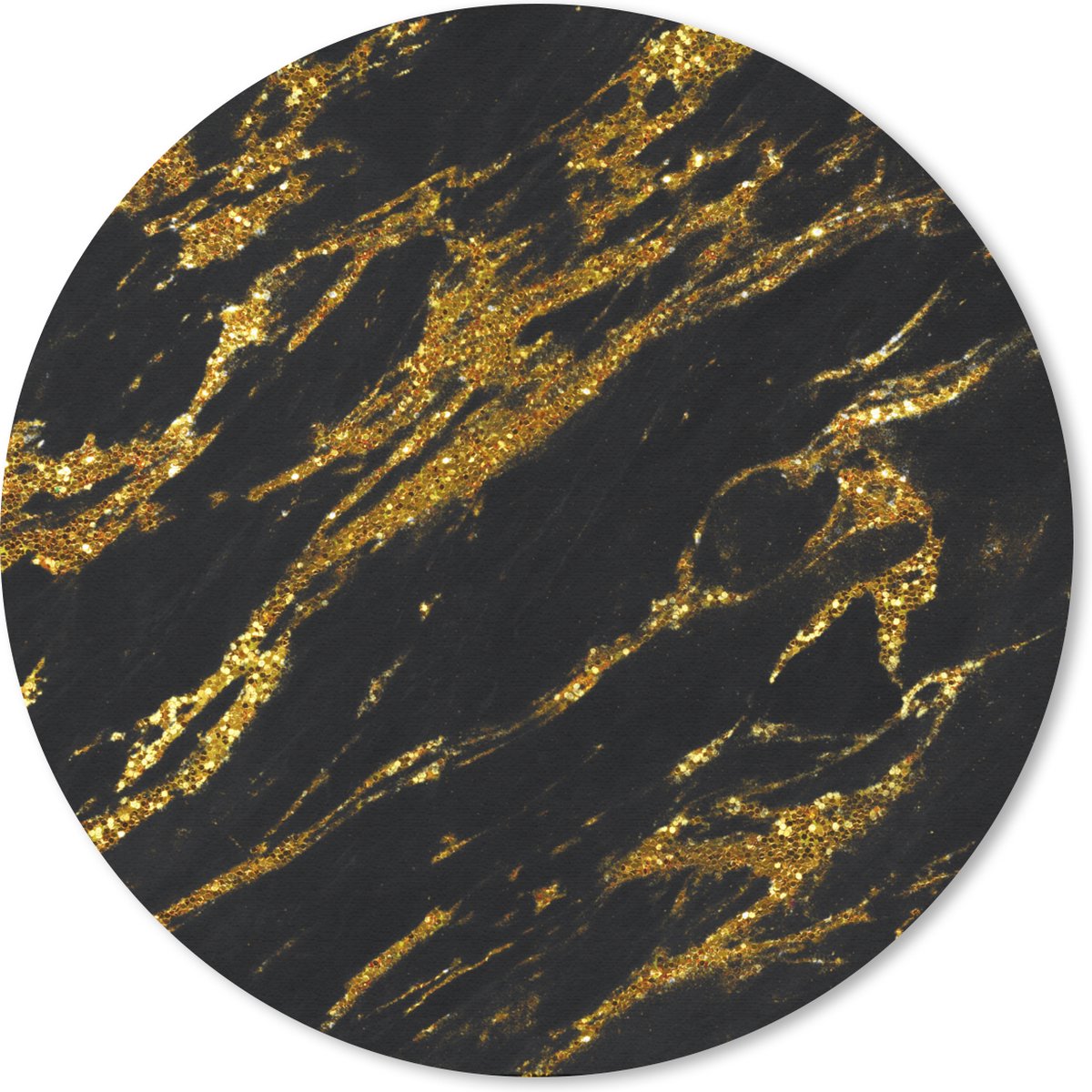 Muismat rond 20x20 cm - Mousepad Marmer - Goud - Glitters - Zwart - Ronde muismatten
