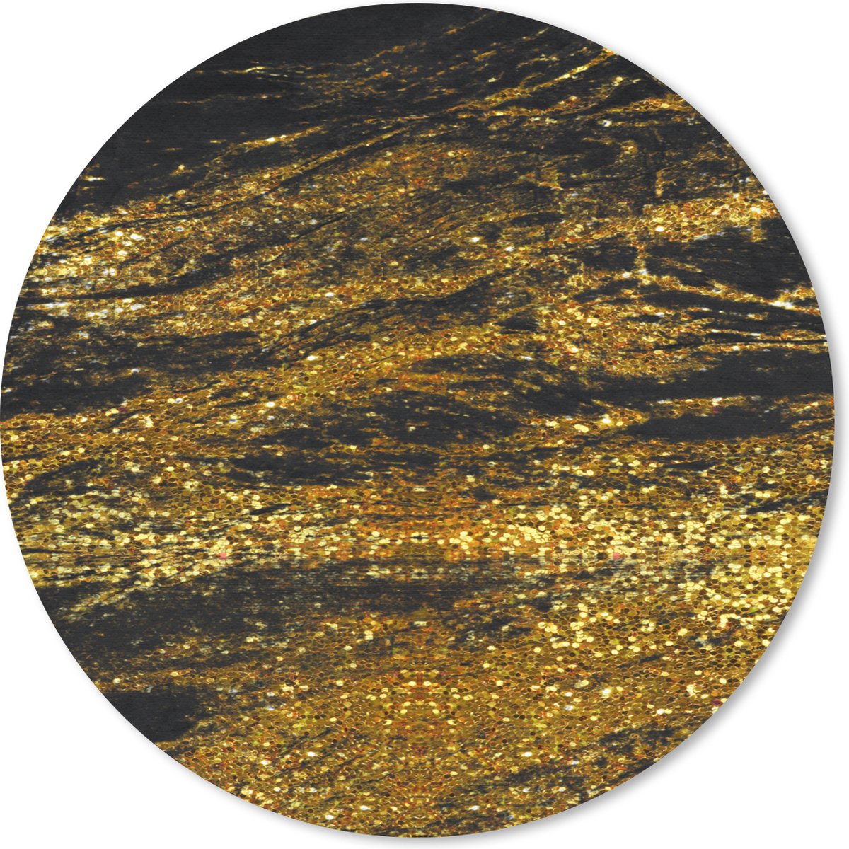 Muismat rond 20x20 cm - Mousepad Marmer - Goud - Zwart - Glitter - Ronde muismatten