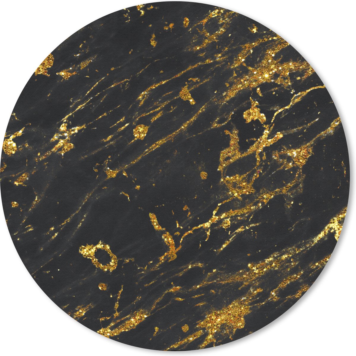 Muismat rond 20x20 cm - Mousepad Marmer - Goud - Zwart - Steen - Ronde muismatten