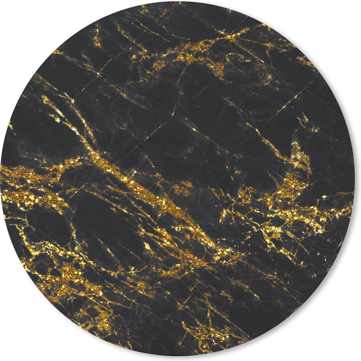 Muismat rond 20x20 cm - Mousepad Marmer - Goud - Zwart - Ronde muismatten