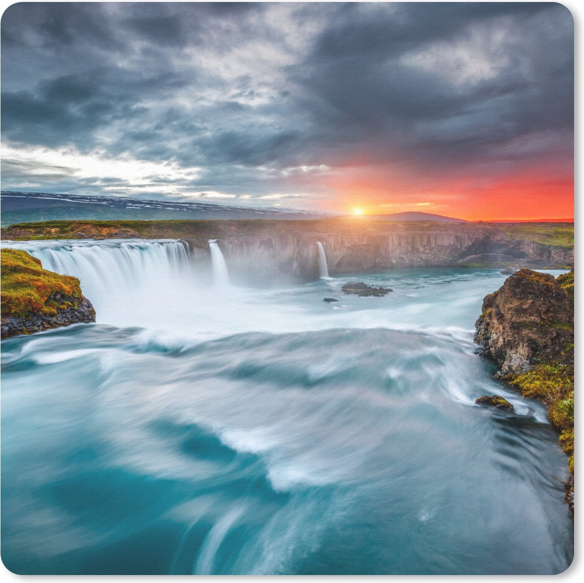Muismat 30x30 cm - Mousepad Waterval - Zonsondergang - Natuur - Water - Muismatten