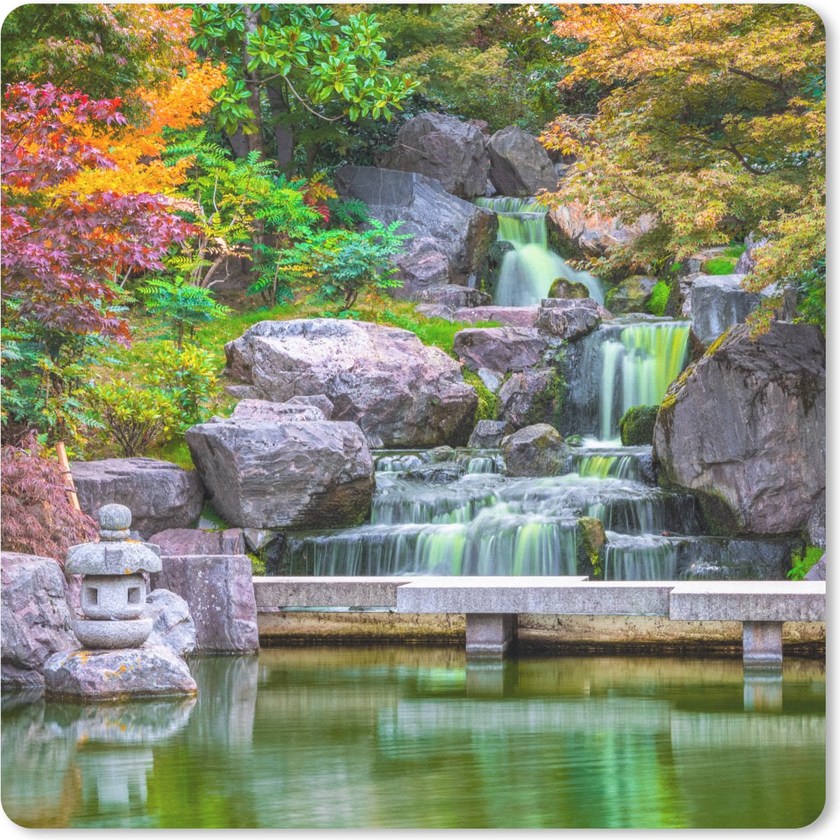Muismat 30x30 cm - Mousepad Stenen - Water - Bomen - Japans - Botanisch - Muismatten