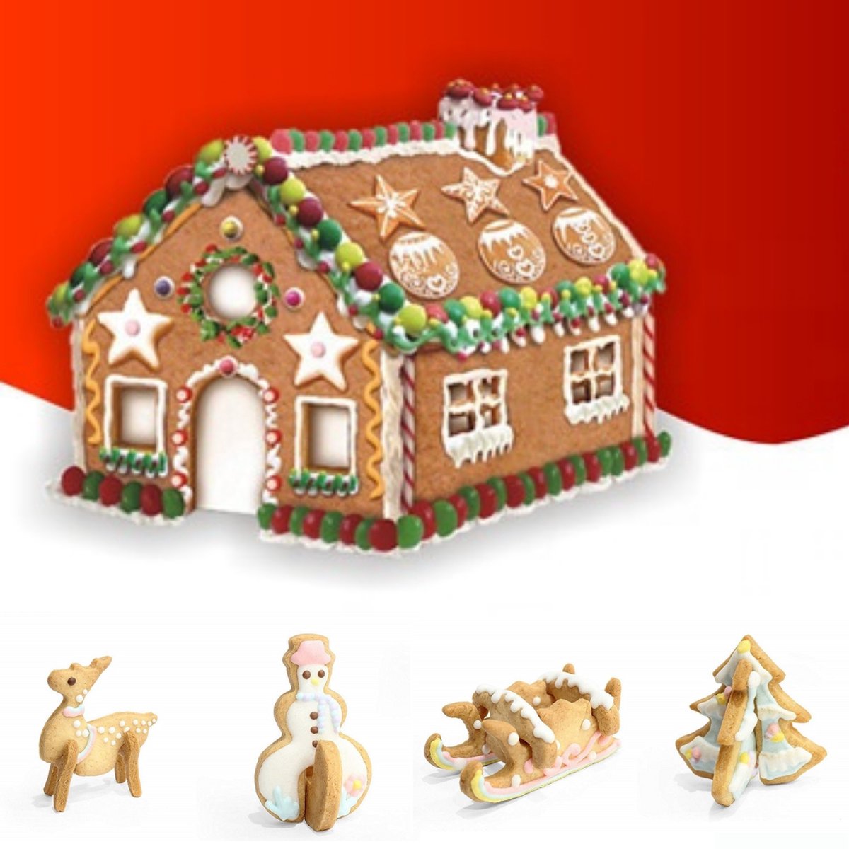 ZijTak - Kerst uitsteekvorm - Gingerbread house - Figuren Kerstboom Hert Slee Sneeuwman - 18 stuks
