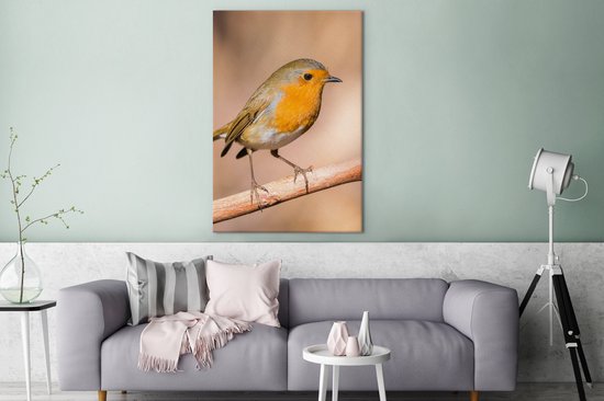 Toile Peinture Vogel - Branche - Rouge-gorge - 80x120 cm - Décoration murale