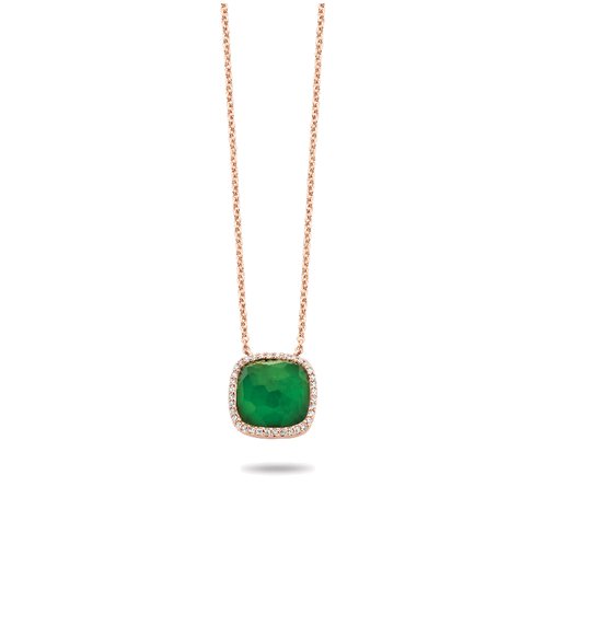 Roségouden ketting met hanger - T-Jewelry - diamant - smaragd - 18 krt - uitverkoop van €1995,- voor €1495,-