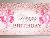 Verjaardags banner | Roze | 1 Stuk | Happy Birthday | Champange | Ballonnen | 1,8 meter breed | 1,1 meter lang | Rose Goud