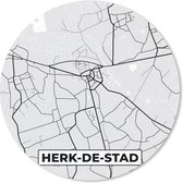 Muismat - Mousepad - Rond - Stadskaart – Plattegrond – België – Zwart Wit – Herk de Stad – Kaart - 40x40 cm - Ronde muismat