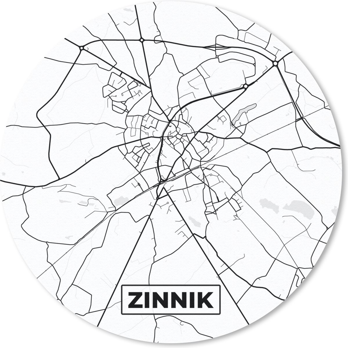 Muismat rond 20x20 cm - Mousepad Stadskaart – Plattegrond – België – Zwart Wit – Zinnik – Kaart - Ronde muismatten - Stadskaart