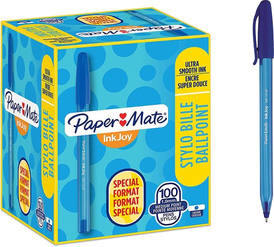 Paper Mate InkJoy 100ST-balpennen | Medium punt (1,0 mm) | Blauw | 100 stuks