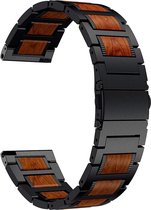 Strap-it Smartwatch bandje 22mm - Luxe houten / stalen horlogeband geschikt voor Huawei Watch GT 2 46mm / GT 3 46mm / GT 3 Pro 46mm / Watch 3 (Pro) / GT 2 Pro - Polar Vantage M / M2 / Grit X - Xiaomi Mi Watch / Xiaomi Watch S1 / Watch 2 Pro - zwart