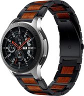 Strap-it Smartwatch bandje 22mm - Luxe houten / stalen horlogeband geschikt voor Samsung Galaxy Watch 3 45mm / Galaxy Watch 46mm / Gear S3 Classic & Frontier - Amazfit GTR 47mm / GTR 2 / GTR 3 & 3 Pro / GTR 4 - OnePlus Watch - zwart