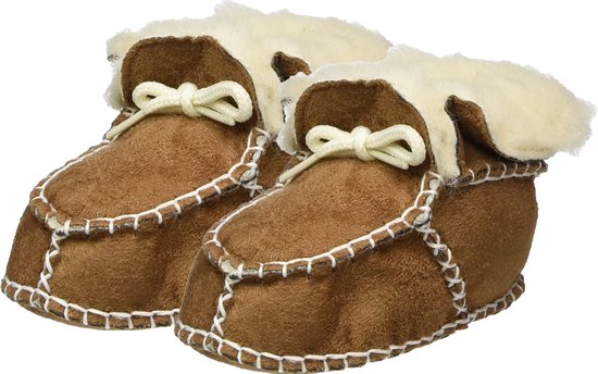 Pantoffels Kinderen - Bruin - 0-9 maanden - Maat 16-17 - Sloffen Kinderen - Baby Slofjes - Kraamcadeau - Cadeau