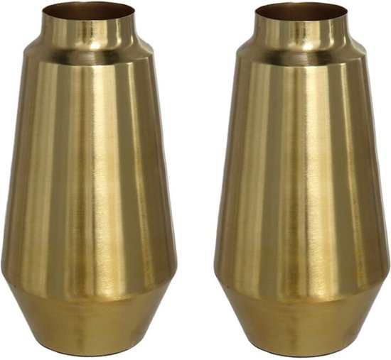 Gerim - Bloemenvazen - 2x stuks - metaal 26 x 13 cm metallic goud