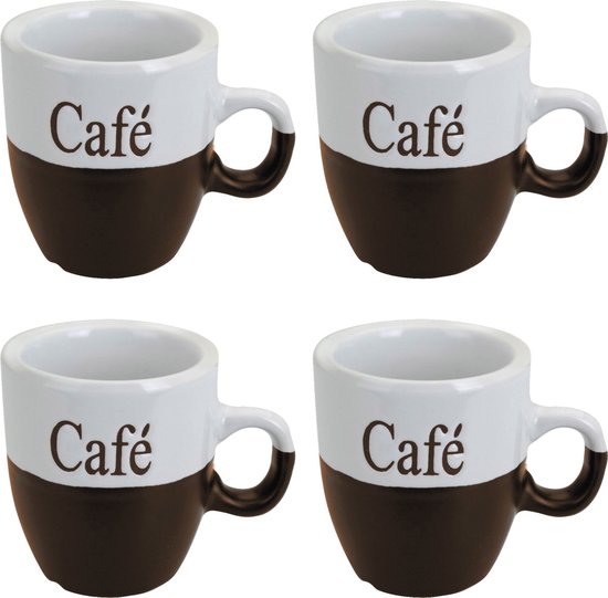 Tasse à café - set 6x pièces - marron foncé - céramique - 150 ml | bol