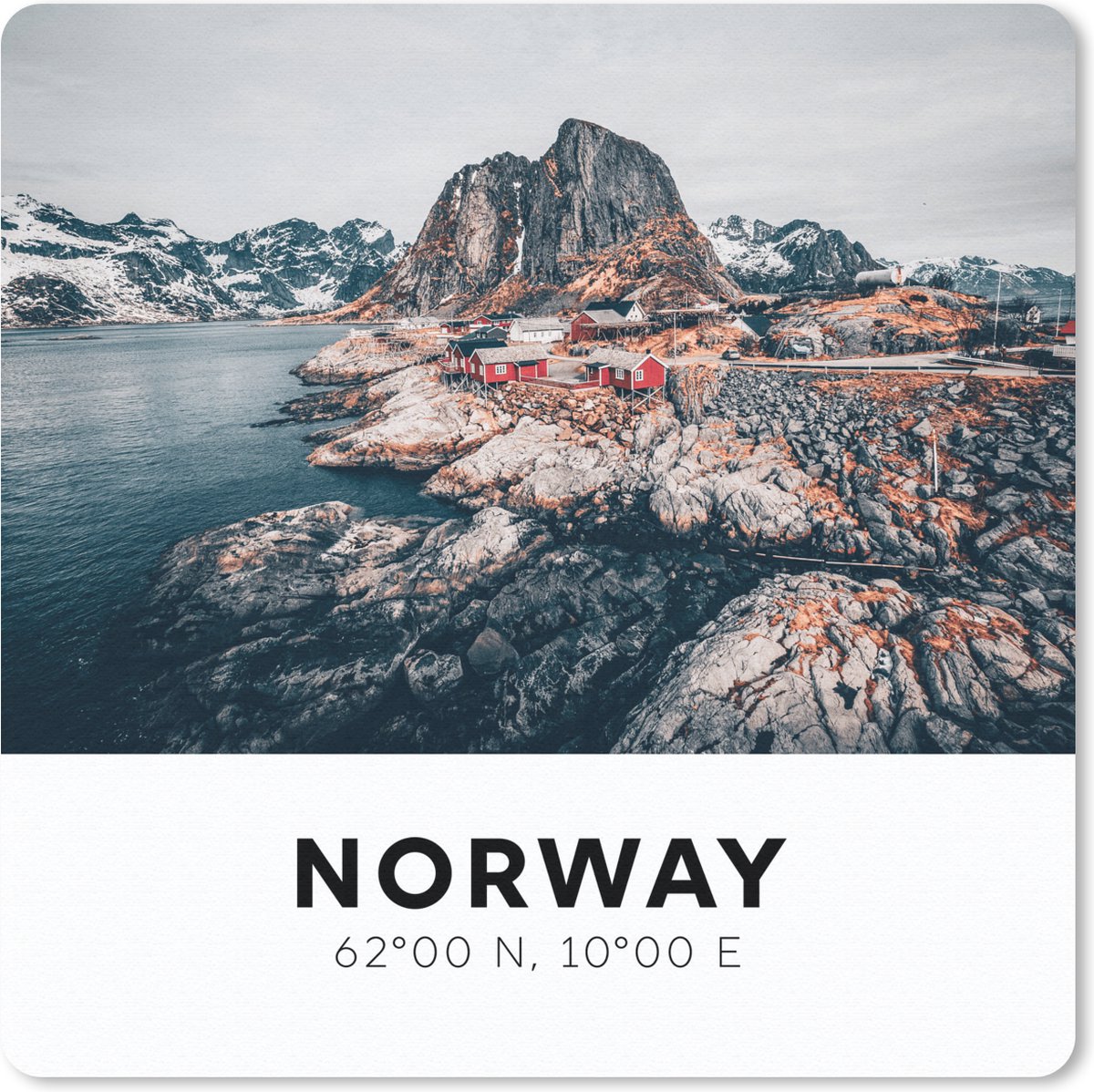 Muismat 20x20 cm - Mousepad Noorwegen - Scandinavië - Bergen - Winter - Muismatten
