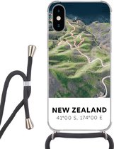 Hoesje met koord Geschikt voor iPhone XS - Nieuw Zeeland - Water - Groen - Strand - Siliconen - Crossbody - Backcover met Koord - Telefoonhoesje met koord - Hoesje met touw