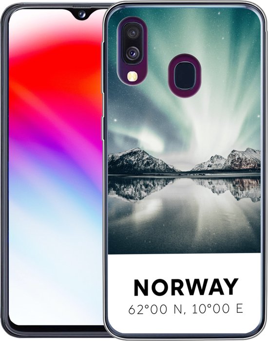 Telefoonhoesje Geschikt voor Samsung Galaxy A40 hoesje - Noorwegen - Noorderlicht - Meer - Siliconen Telefoonhoesje Telefoonhoesje