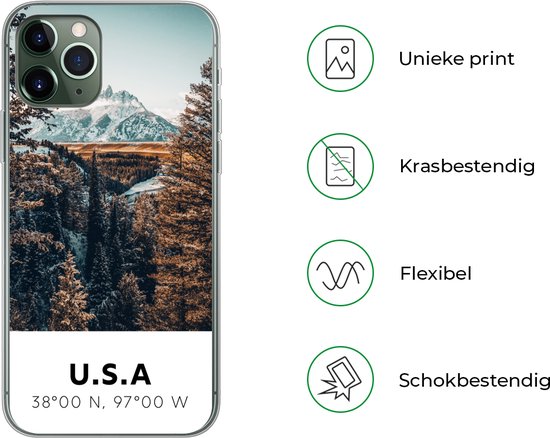Coque iPhone 11 Pro - Amérique - Montagnes - Arbres - Coque de téléphone en Siliconen