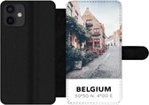 Bookcase Geschikt voor iPhone 12 Mini telefoonhoesje - België - Café - Terras - Rood - Met vakjes - Wallet case met magneetsluiting